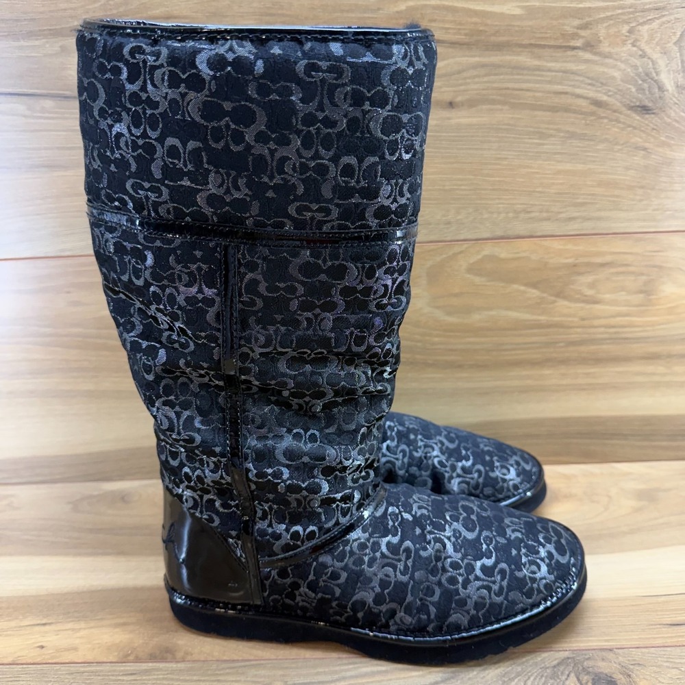 Coach Nikole Boots Womens 8 Y2K Mini Signature‎ Black Faux Sherpa Lined